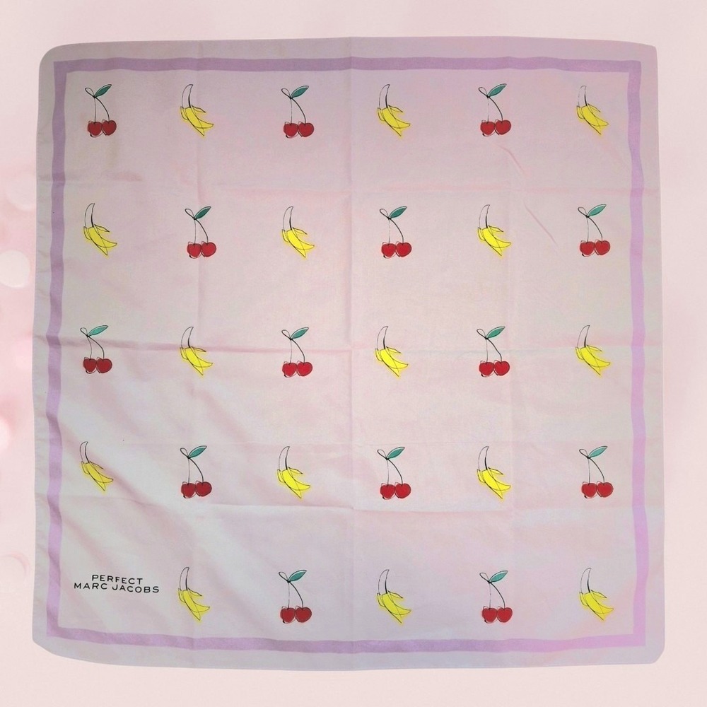 Y2K Vintage Marc Jacobs Square Lilac Scarf Perfect Fruit Motif Cherries Bananas